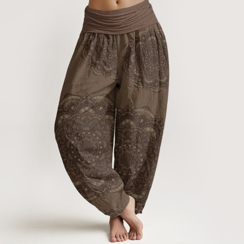 Buddha Stones Pure Cotton Mandalas Paisley Pattern Women's Elastic Waist Harem Pants
