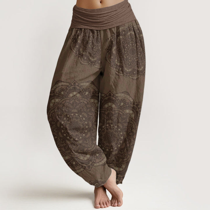 Buddha Stones Pure Cotton Mandalas Paisley Pattern Women's Elastic Waist Harem Pants