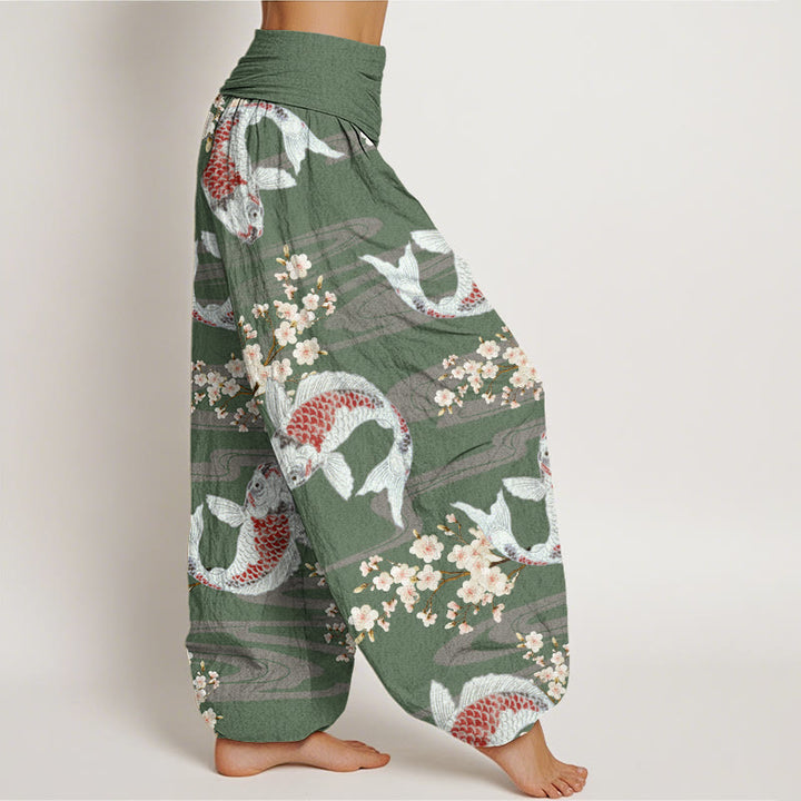 Buddha Stones Casual Cherry Blossoms Koi Fish Pattern Women's Elastic Waist Harem Pants - image 5