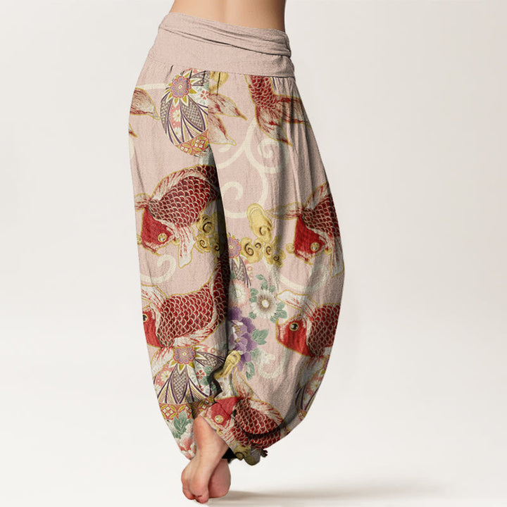 Buddha Stones Casual Floral Koi Pattern Women's Elastic Waist Harem Pants - image 2