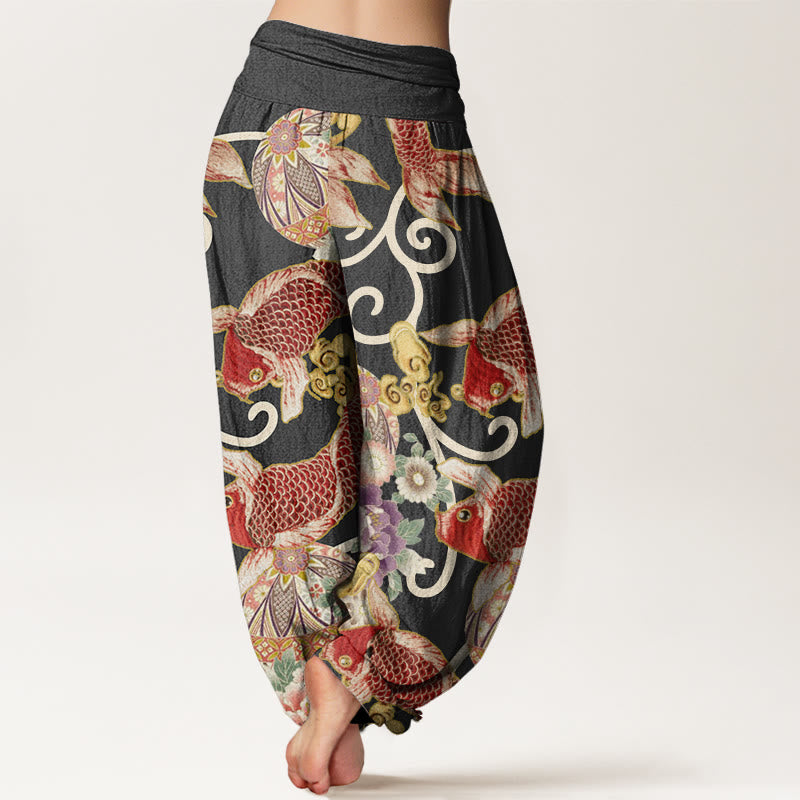 Buddha Stones Casual Floral Koi Pattern Women's Elastic Waist Harem Pants - image 7