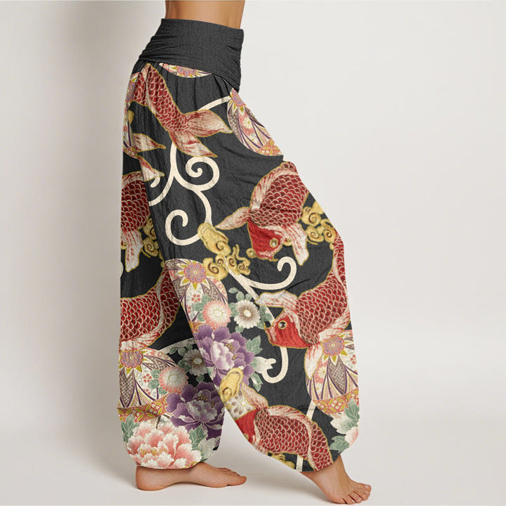 Buddha Stones Casual Floral Koi Pattern Women's Elastic Waist Harem Pants - image 5
