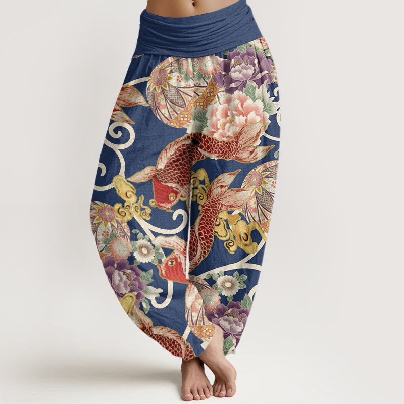 Buddha Stones Casual Floral Koi Pattern Women's Elastic Waist Harem Pants - SteelBlue - US22，UK/AU26，EU54 (6XL) - image 8