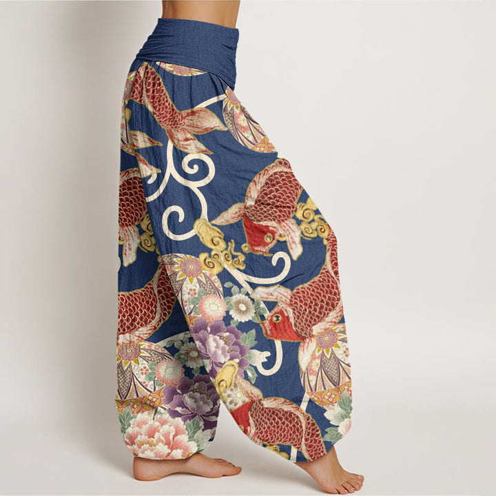 Buddha Stones Casual Floral Koi Pattern Women's Elastic Waist Harem Pants - image 8