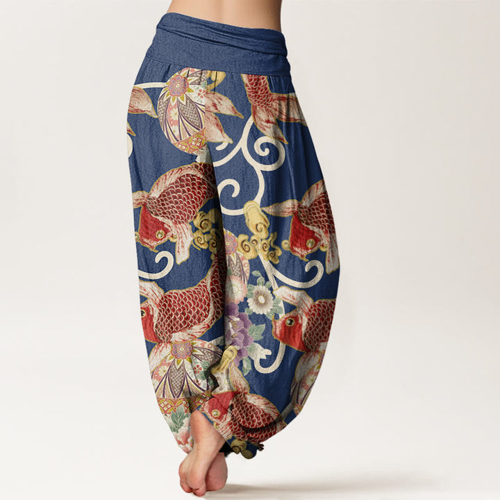 Buddha Stones Casual Floral Koi Pattern Women's Elastic Waist Harem Pants - image 10