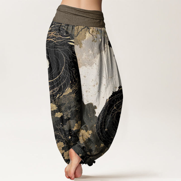 Buddha Stones Pure Cotton Casual Dragon Ancient Tree Pattern Women's Elastic Waist Harem Pants