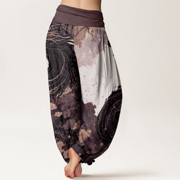 Buddha Stones Pure Cotton Casual Dragon Ancient Tree Pattern Women's Elastic Waist Harem Pants