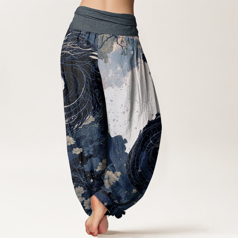 Buddha Stones Pure Cotton Casual Dragon Ancient Tree Pattern Women's Elastic Waist Harem Pants