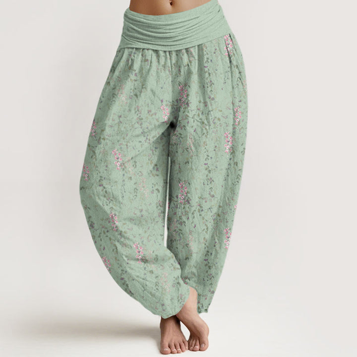 Buddha Stones Cotton Casual Tiny Flowers Pattern Women's Elastic Waist Harem Pants - MediumAquamarine - US22，UK/AU26，EU54 (6XL) - image 0