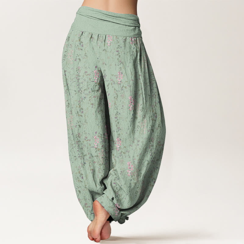 Buddha Stones Casual Tiny Flowers Pattern Women's Elastic Waist Harem Pants - image 3