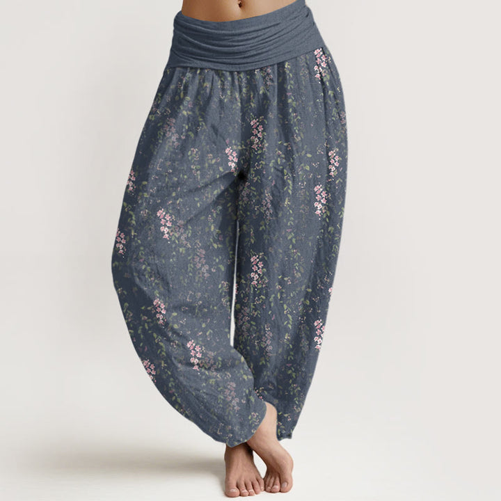 Buddha Stones Casual Tiny Flowers Pattern Women's Elastic Waist Harem Pants - SteelBlue - US22，UK/AU26，EU54 (6XL) - image 5
