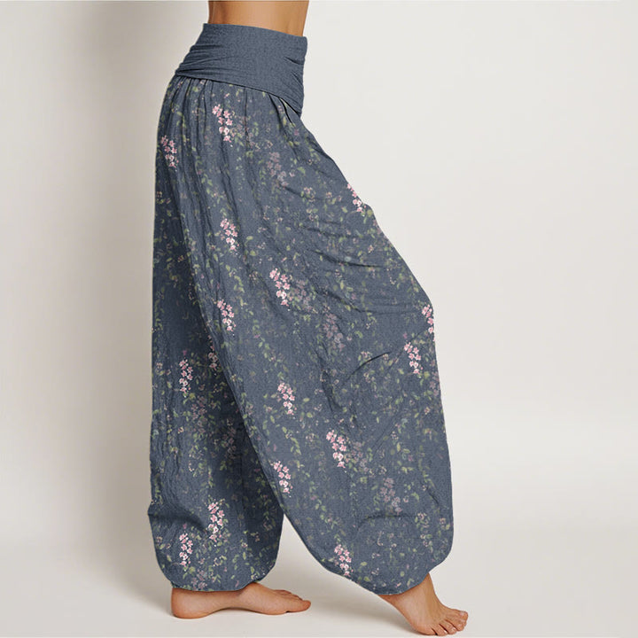 Buddha Stones Casual Tiny Flowers Pattern Women's Elastic Waist Harem Pants - image 6
