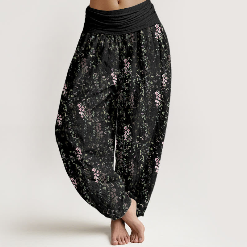 Buddha Stones Casual Tiny Flowers Pattern Women's Elastic Waist Harem Pants - Black - US22，UK/AU26，EU54 (6XL) - image 7
