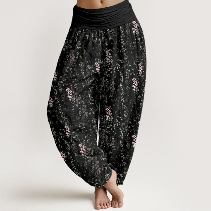 Buddha Stones Casual Tiny Flowers Pattern Women's Elastic Waist Harem Pants - Black - US22，UK/AU26，EU54 (6XL) - image 7