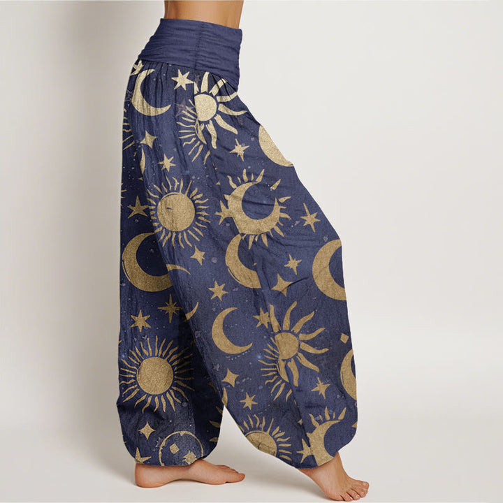 Buddha Stones Pure Cotton Crescent Moon Sun Stars Pattern Design Women's Elastic Waist Harem Pants - image 8