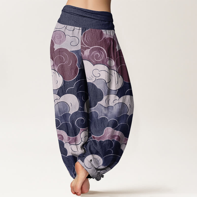 Buddha Stones Pure Cotton Casual Auspicious Clouds Pattern Women's Elastic Waist Harem Pants