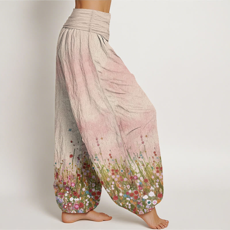 Buddha Stones Pure Cotton Casual Colorful Wildflower Field Pattern Women's Elastic Waist Harem Pants - image 2