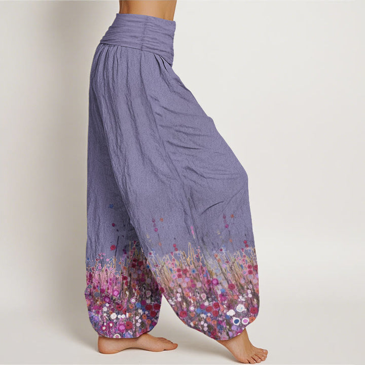 Buddha Stones Pure Cotton Casual Colorful Wildflower Field Pattern Women's Elastic Waist Harem Pants - image 8