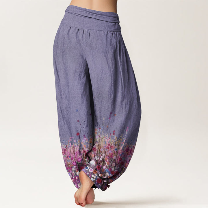 Buddha Stones Pure Cotton Casual Colorful Wildflower Field Pattern Women's Elastic Waist Harem Pants - image 7