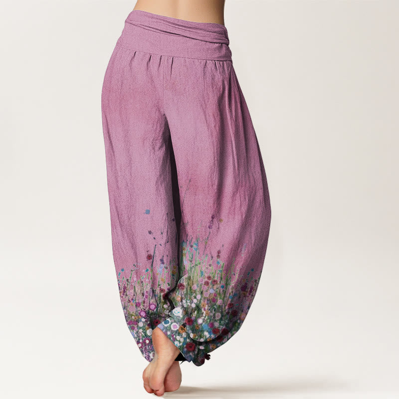 Buddha Stones Pure Cotton Casual Colorful Wildflower Field Pattern Women's Elastic Waist Harem Pants - image 10