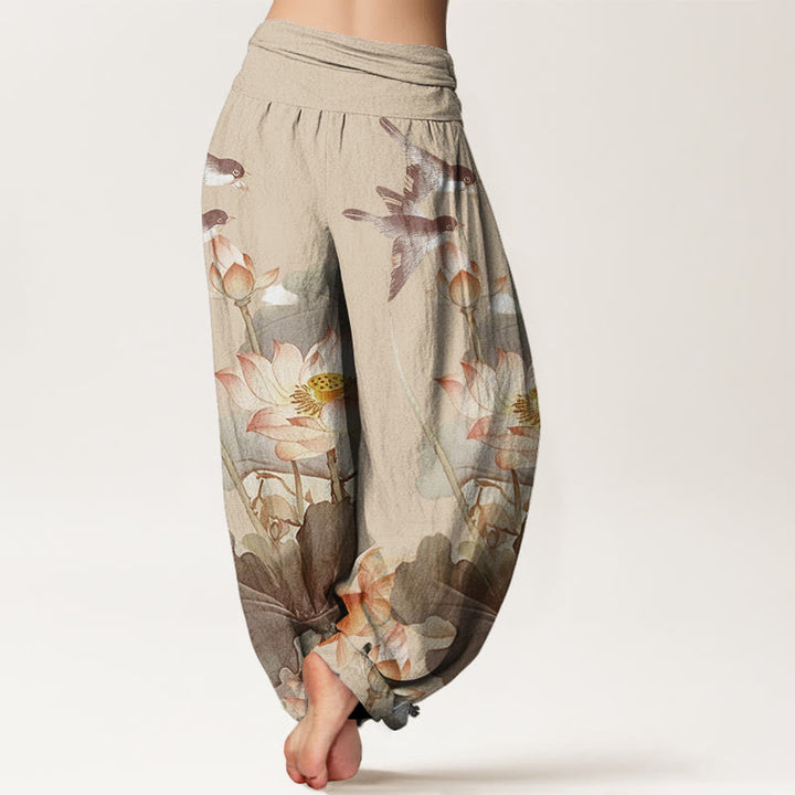 Buddha Stones Casual Summer Lotus Pond Pattern Women's Elastic Waist Harem Pants - image 10