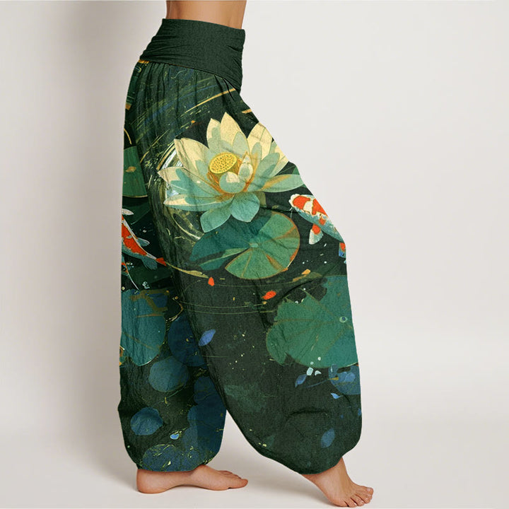 Buddha Stones Casual Summer Lotus Pond Koi Fish Pattern Women's Elastic Waist Harem Pants - image 6