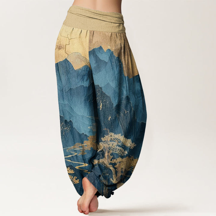 Buddha Stones Casual Mountains Trees Branches Pattern Women's Elastic Waist Harem Pants - image 3