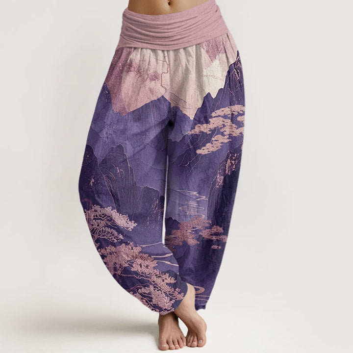 Buddha Stones Casual Mountains Trees Branches Pattern Women's Elastic Waist Harem Pants - DarkOrchid - US22，UK/AU26，EU54 (6XL) - image 7