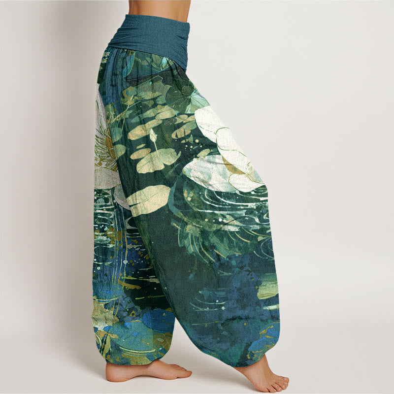Buddha Stones Casual Charming Lotus Flower Pattern Women's Elastic Waist Harem Pants - image 2