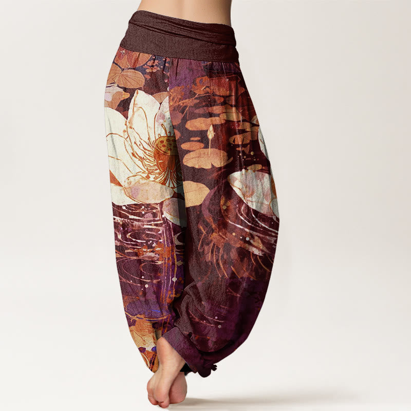 Buddha Stones Casual Charming Lotus Flower Pattern Women's Elastic Waist Harem Pants - image 7
