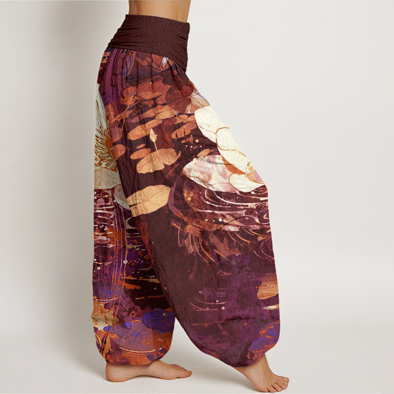 Buddha Stones Casual Charming Lotus Flower Pattern Women's Elastic Waist Harem Pants - image 5
