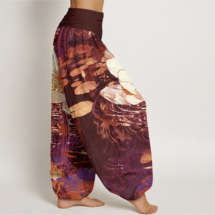 Buddha Stones Casual Charming Lotus Flower Pattern Women's Elastic Waist Harem Pants - image 5