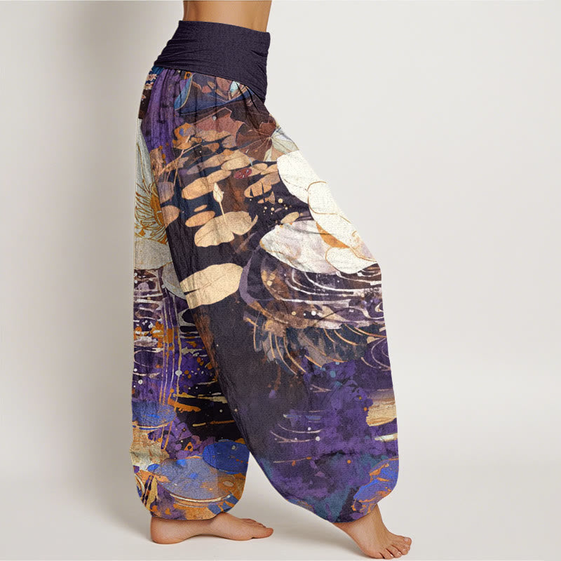 Buddha Stones Casual Charming Lotus Flower Pattern Women's Elastic Waist Harem Pants - image 9