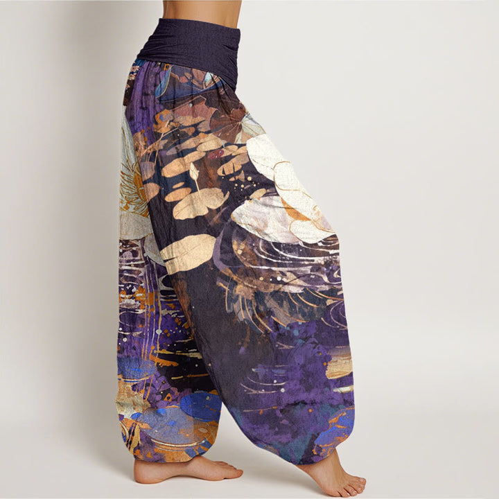 Buddha Stones Casual Charming Lotus Flower Pattern Women's Elastic Waist Harem Pants - image 9