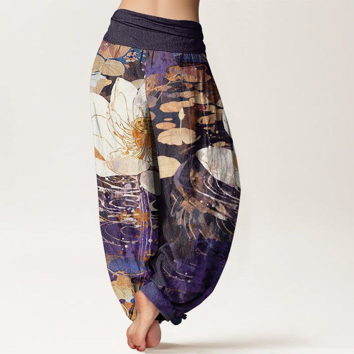 Buddha Stones Casual Charming Lotus Flower Pattern Women's Elastic Waist Harem Pants - image 10