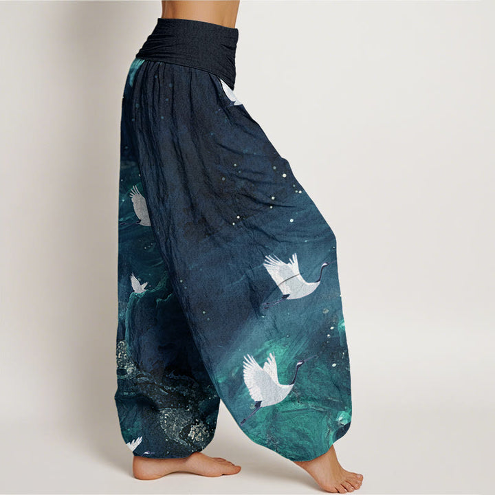 Buddha Stones Casual Flying Crane Pattern Women's Elastic Waist Harem Pants - image 9