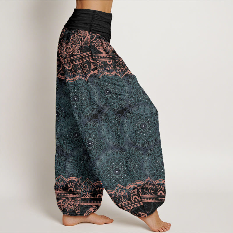 Buddha Stones Pure Cotton Elegant Mandala Flowers Design Women's Elastic Waist Harem Pants - image 2