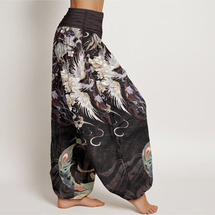 Buddha Stones Pure Cotton Phoenix Flower Pattern Women's Elastic Waist Harem Pants