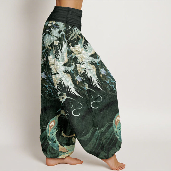 Buddha Stones Pure Cotton Phoenix Flower Pattern Women's Elastic Waist Harem Pants