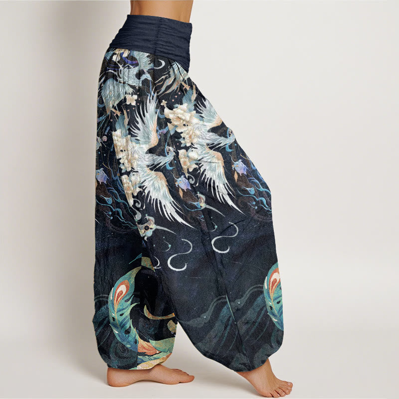 Buddha Stones Pure Cotton Phoenix Flower Pattern Women's Elastic Waist Harem Pants