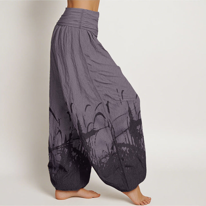 Buddha Stones Pure Cotton Wild Grass Pattern Women's Elastic Waist Harem Pants
