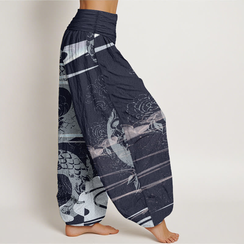 Buddha Stones Pure Cotton Auspicious Clouds With Snake Pattern Women's Elastic Waist Harem Pants