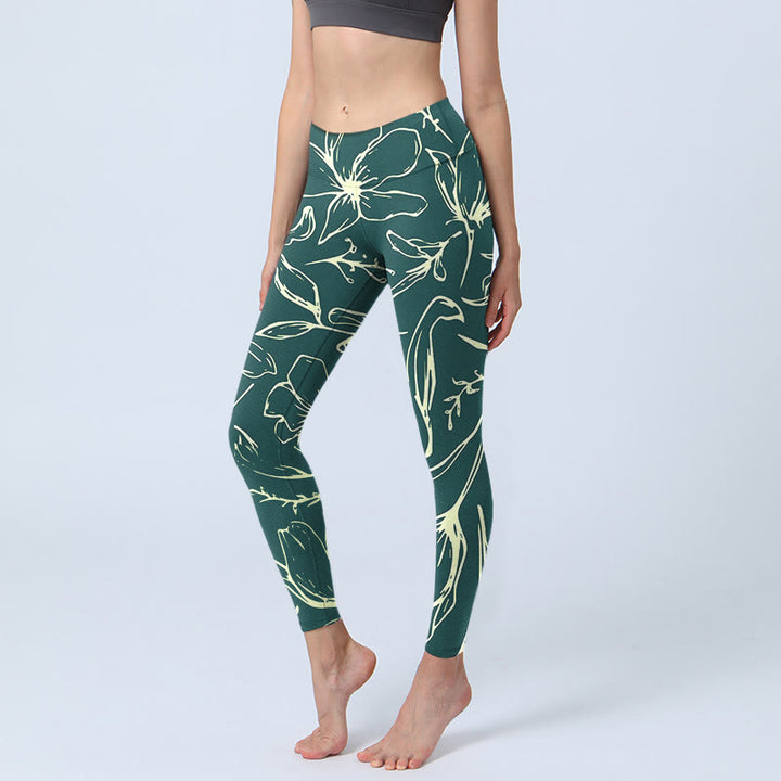 Buddha Stones Large Floral Petals Print Gym Leggings Women's Yoga Pants - Teal - US18，UK/AU22，EU50 (4XL) - image 1