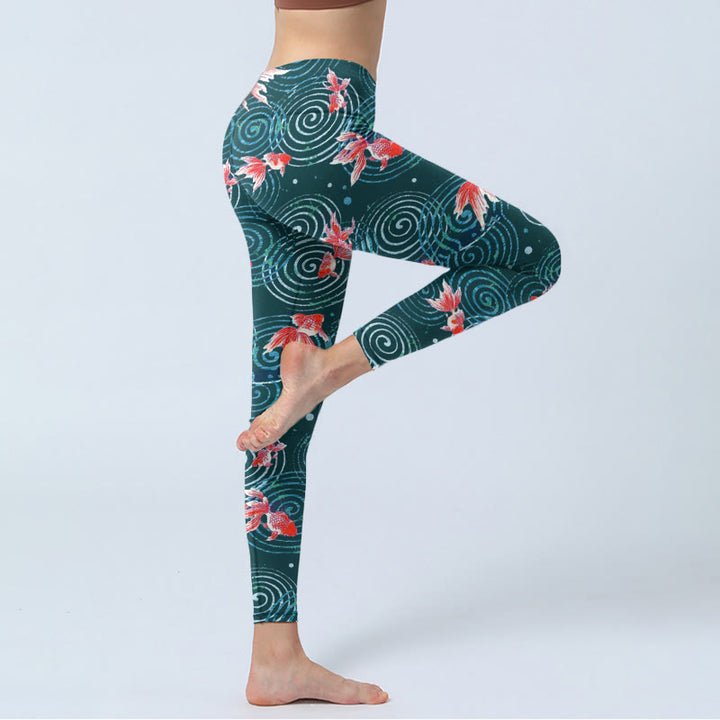Buddha Stones Red Koi Fish Water Ripple Print Gym Leggings Women's Yoga Pants - image 3