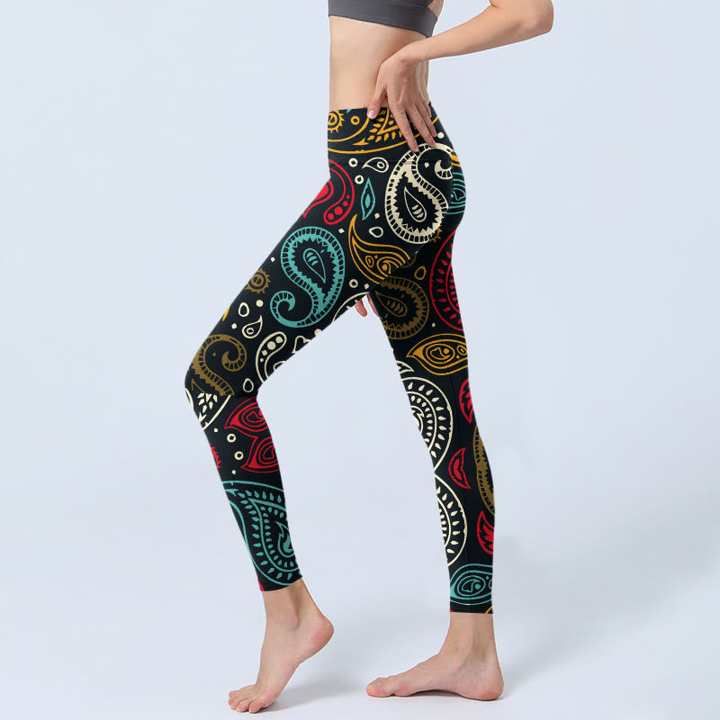 Buddha Stones Colorful Paisley Print Gym Leggings Women's Yoga Pants - image 2