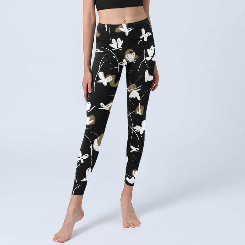 Buddha Stones White Butterflies Print Gym Leggings Women's Yoga Pants - image 6