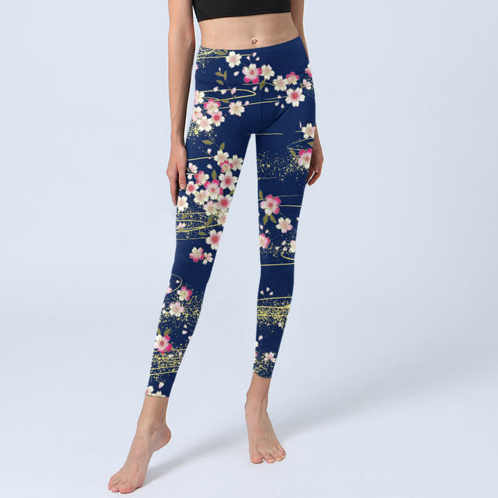 Buddha Stones Pink Magenta Flowers Green Leaves Print Gym Leggings Women's Yoga Pants - image 5