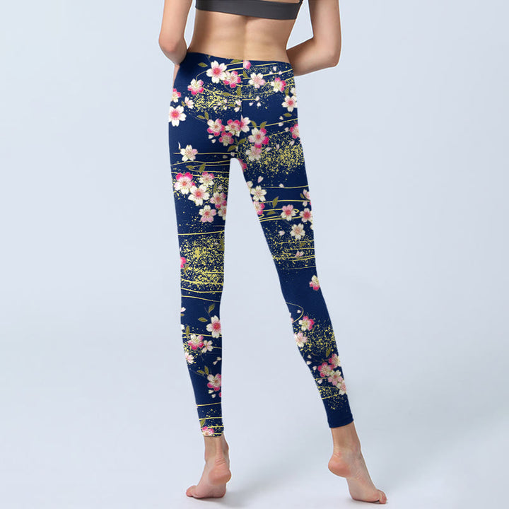 Buddha Stones Pink Magenta Flowers Green Leaves Print Gym Leggings Women's Yoga Pants - image 6