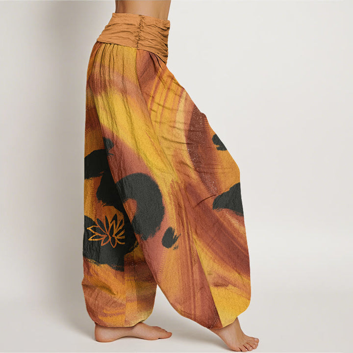 Buddha Stones Cotton OM Symbol Lotus Flower Pattern Women's Elastic Waist Harem Pants - image 6