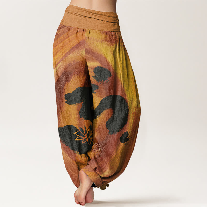 Buddha Stones Cotton OM Symbol Lotus Flower Pattern Women's Elastic Waist Harem Pants - image 5